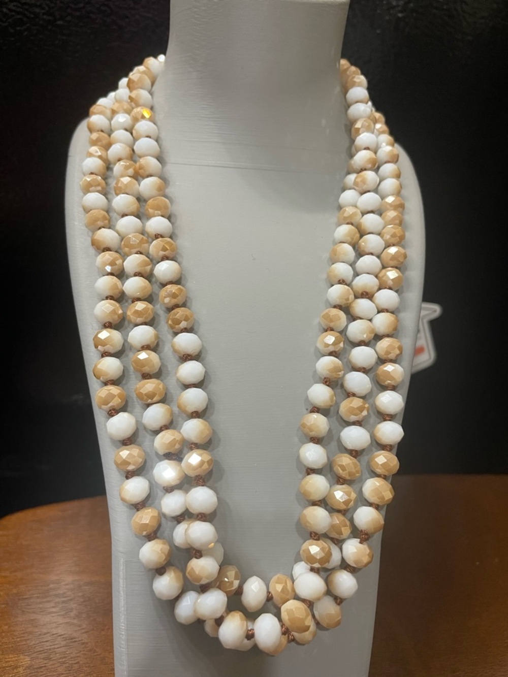 Elegant Cream & White Crystal Double Knotted Necklace